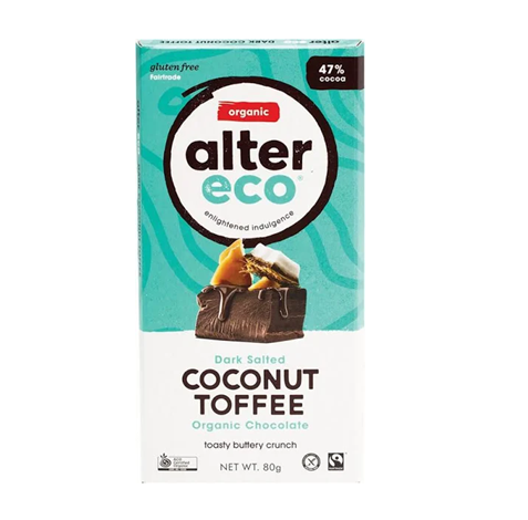 Alter Eco Organic Dark Chocolate Salted Coconut Toffee 80g