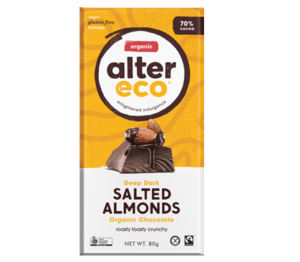 Alter Eco Vegan Organic Chocolate Dark Salted Almonds 80g