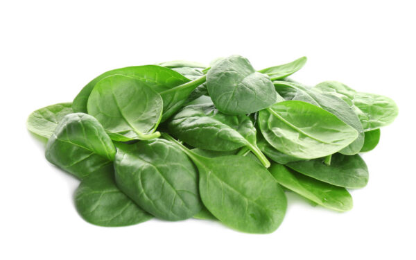 Pile Of Fresh Green Healthy Baby Spinach Leaves On White Background