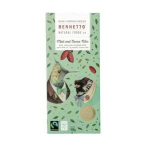 Bennetto Organic Chocolate 100g Mint & Cocoa Nibs